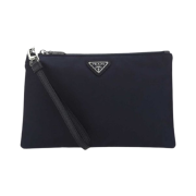 Prada Re-Nylon and Saffiano Leather Pouch Navy