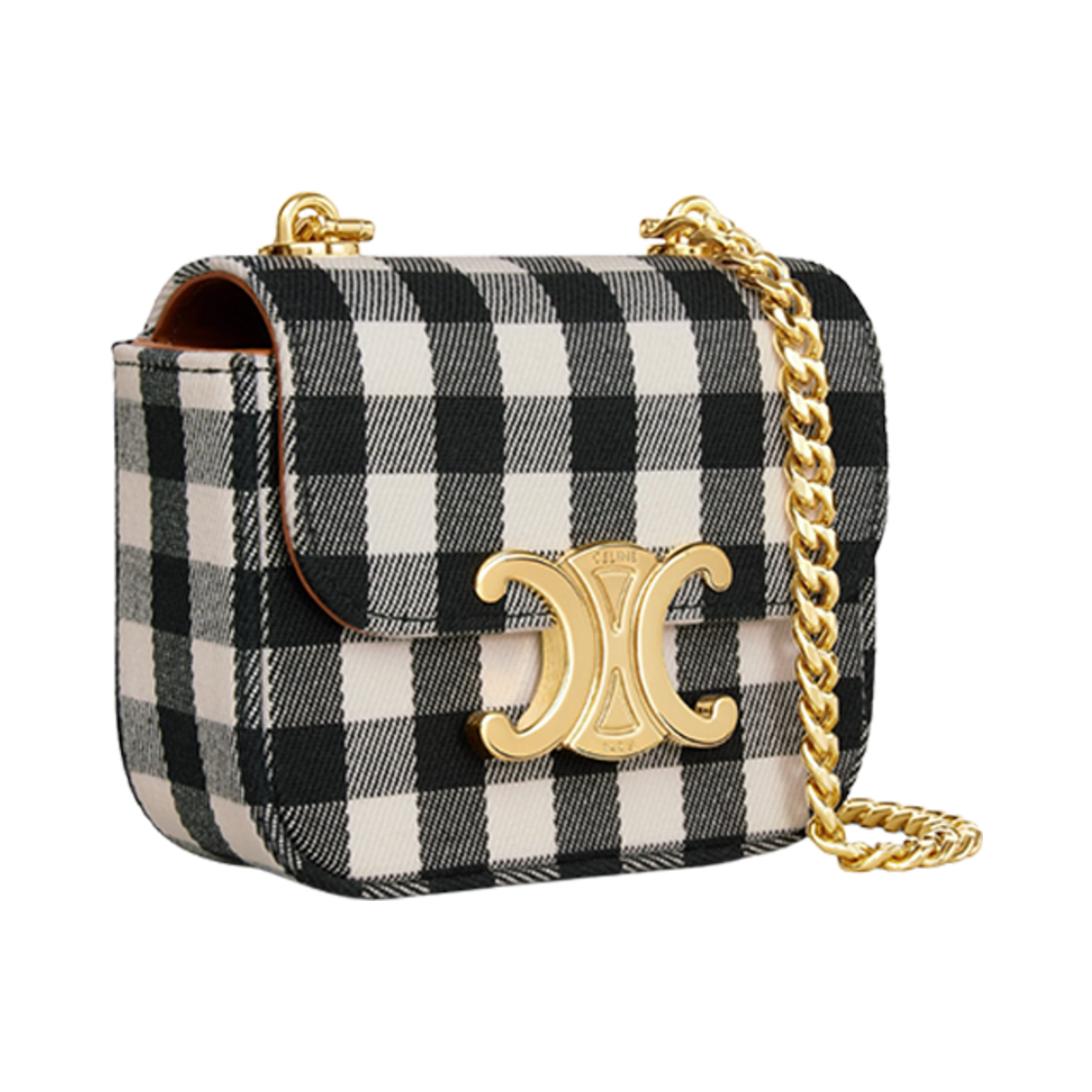 셀린느 미니 체인 클로드 비쉬 텍스타일 앤 카프스킨 블랙 화이트(Celine Mini Chain Claude in Vichy Textile and Calfskin Black White) - 2