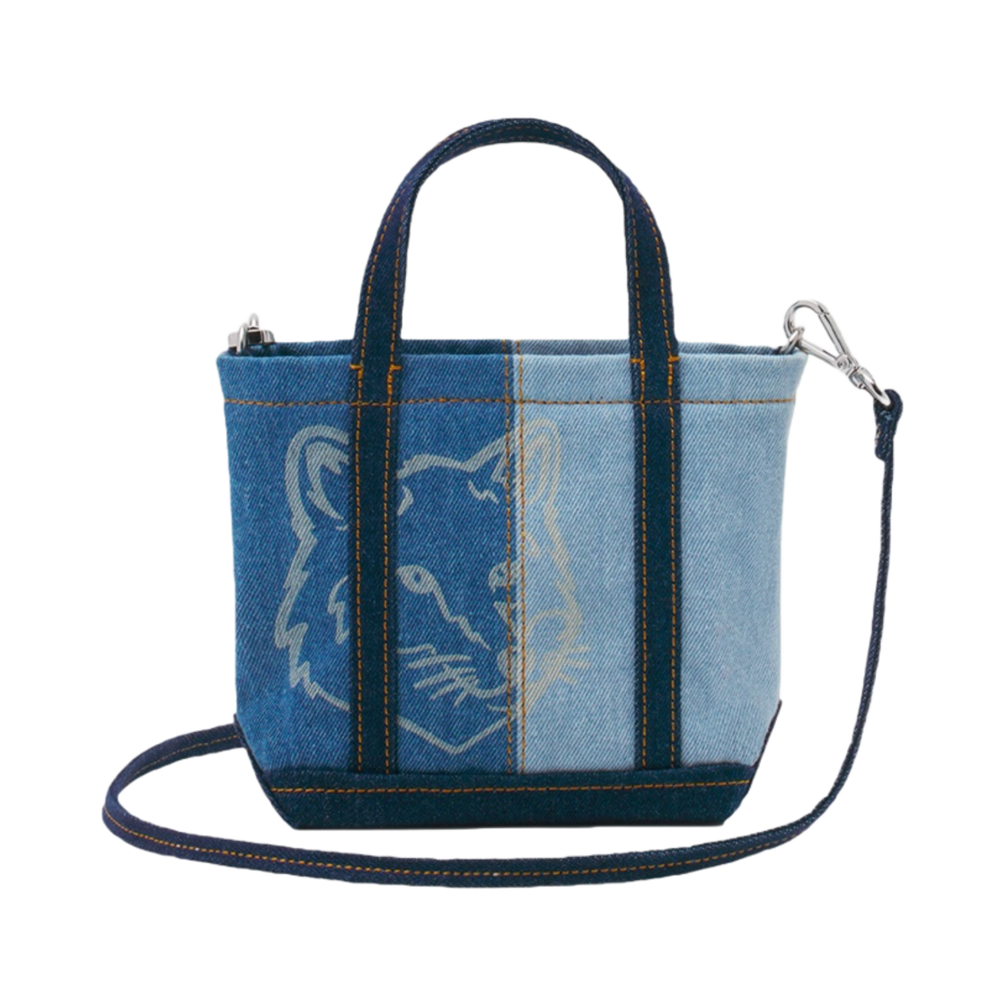 메종 키츠네 폭스 헤드 미니 데님 토트백 워시드 인디고(Maison Kitsune Fox Head Mini Denim Tote Bag Washed Indigo) - 2
