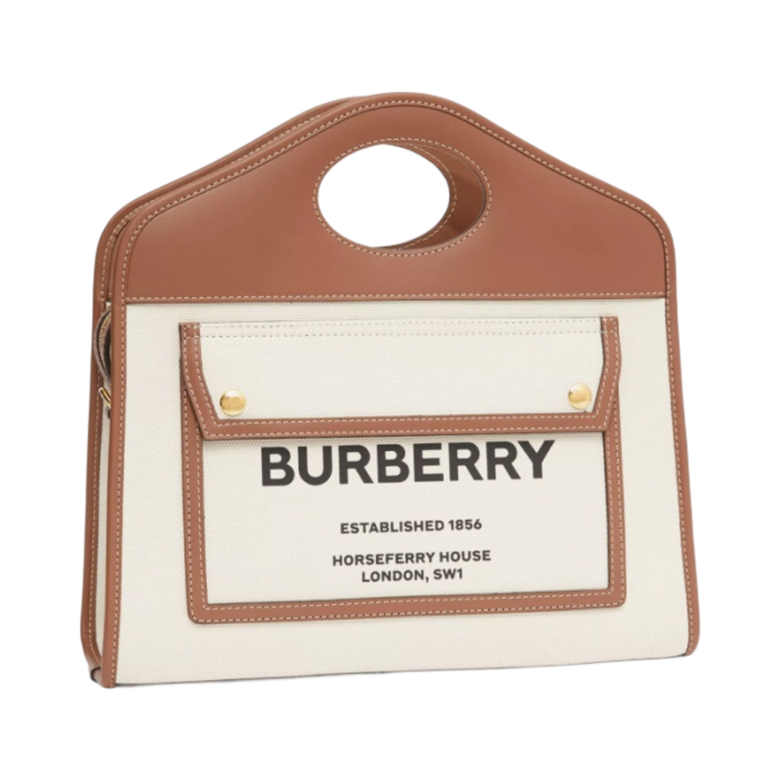 버버리 스몰 투톤 캔버스 레더 포켓 토트백 내츄럴 몰트 브라운(Burberry Small Two-Tone Canvas and Leather Pocket Tote Bag Natural Malt Brown) - 2
