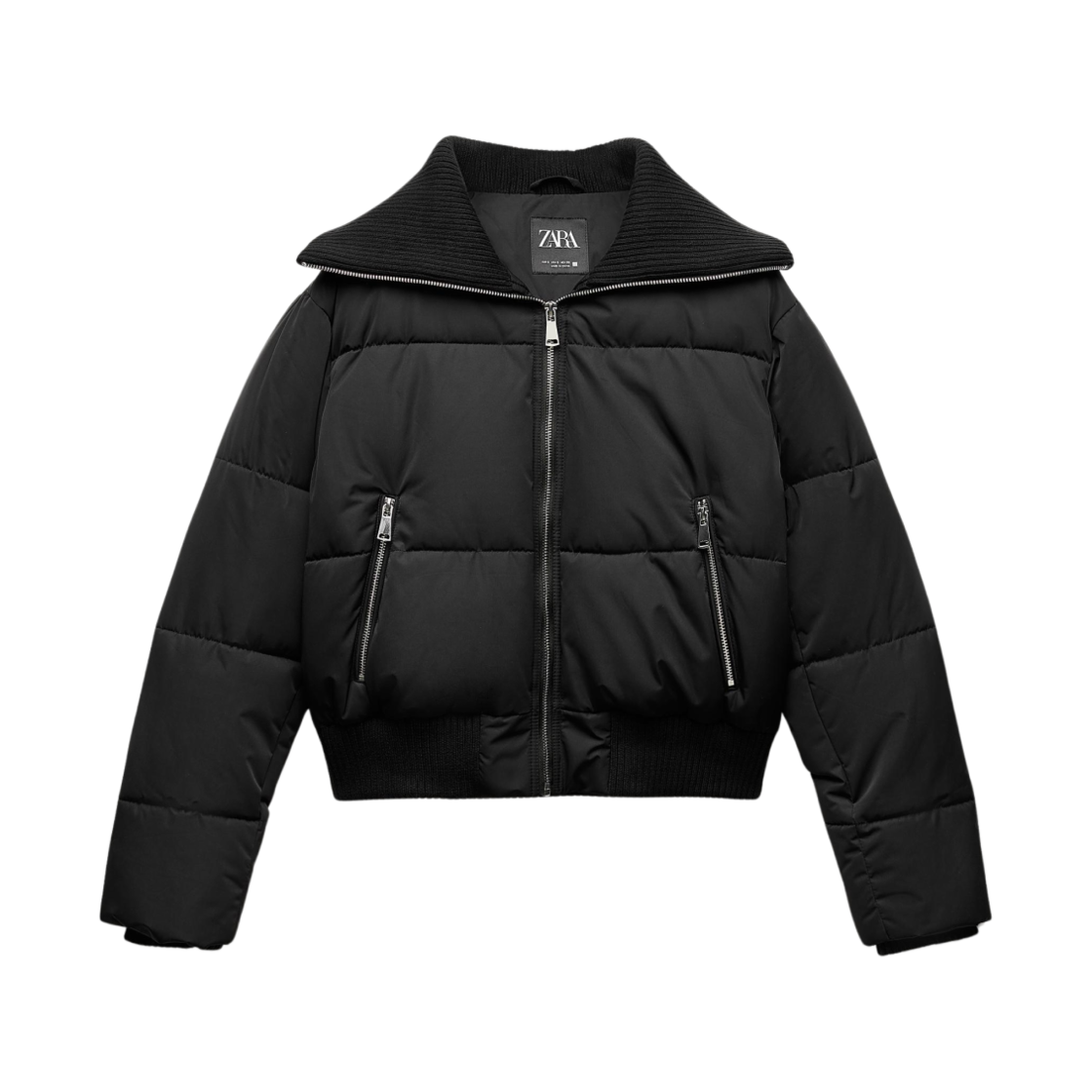 (W) 자라 패디드 아노락 립드 트림 블랙((W) Zara Padded Anorak with Ribbed Trims Black) - 2