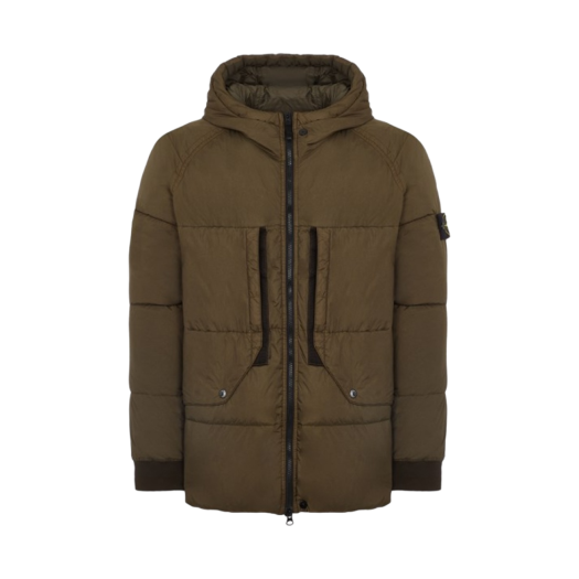 Stone Island 40723 Garment Dyed Crinkle Reps Recycled Nylon Hooded Down Jacket Olive Green - 23FW
