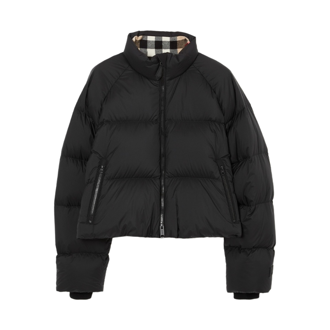 (W) 버버리 로고 아플리케 크롭 퍼퍼 자켓 블랙((W) Burberry Logo Applique Cropped Puffer Jacket Black) - 1