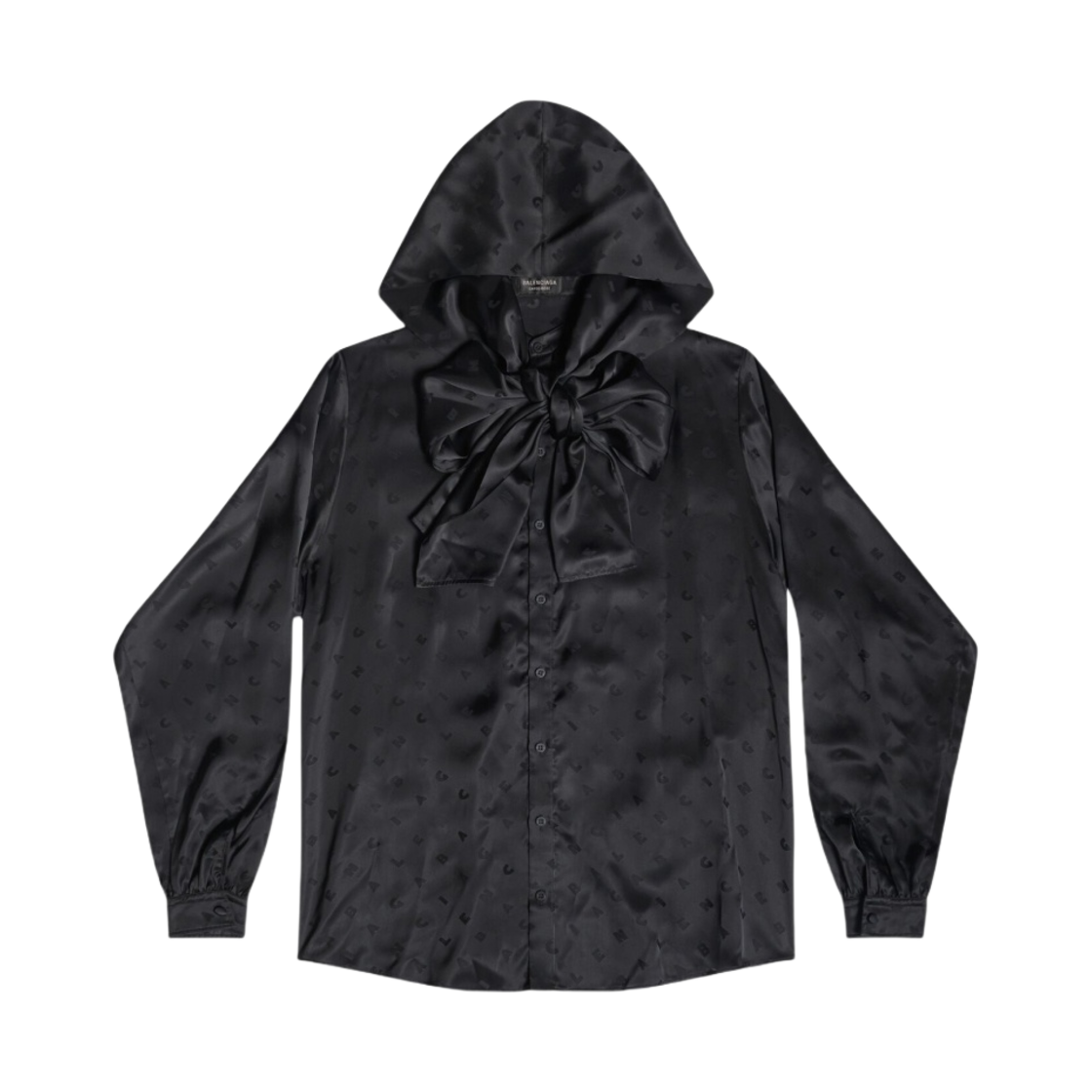 (W) 발렌시아가 로고 레터 올 오버 후드 블라우스 블랙((W) Balenciaga Logo Letters All Over Hooded Blouse Black) - 1