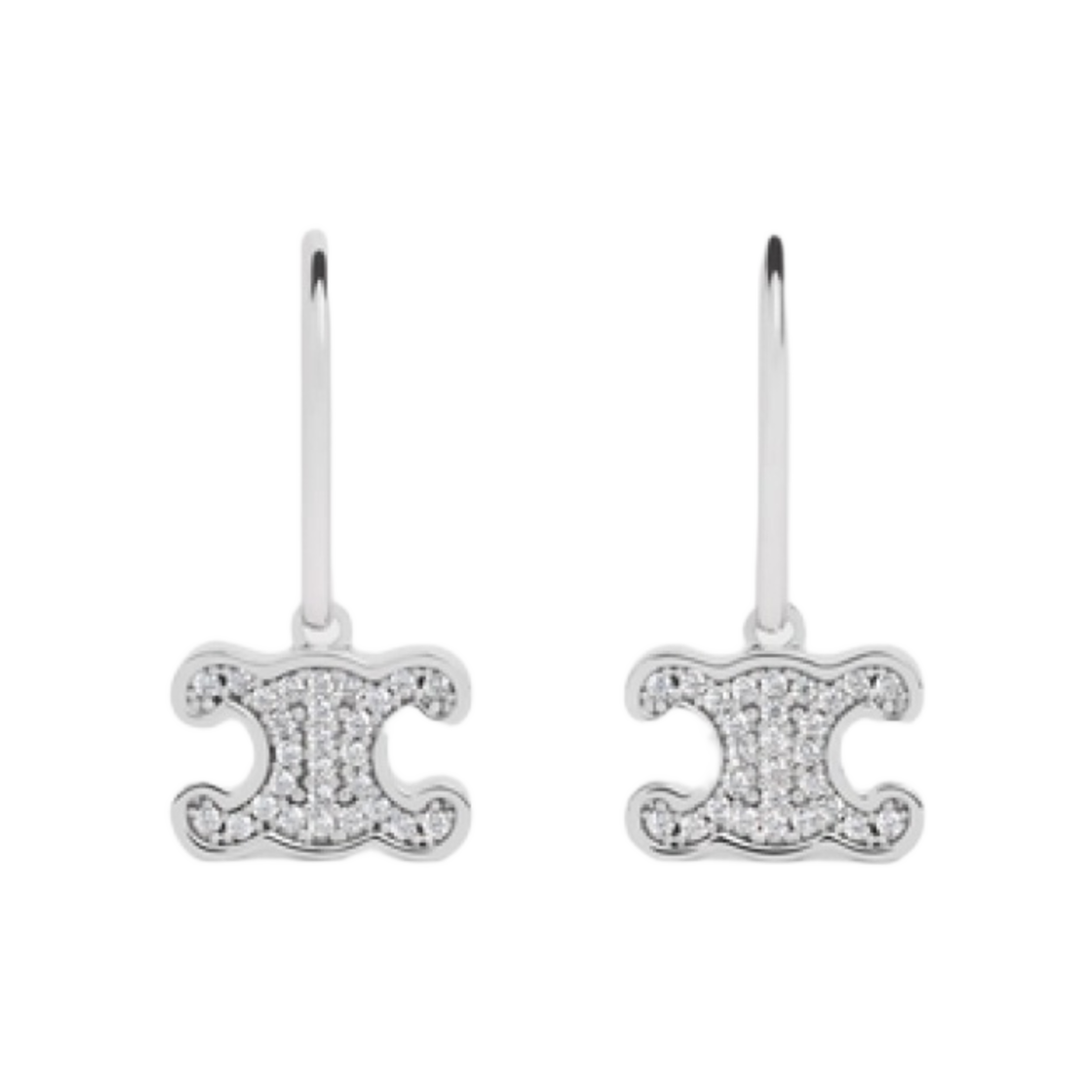 460GC6BZI-36SI (W) Celine Triomphe Rhinestone Earrings in Brass with Rhodium Finish Crystals Silver