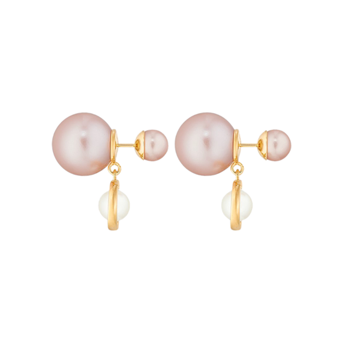 (W) 디올 트리발 이어링 골드 피니쉬 메탈 페일 핑크 화이트 레진 펄((W) Dior Tribales Earrings Gold Finish Metal Pale Pink White Resin Pearls) - 2