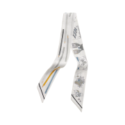 (W) Hermes A Vos Crayons et Carre Libre Twilly Blanc Gris Bleu Jean