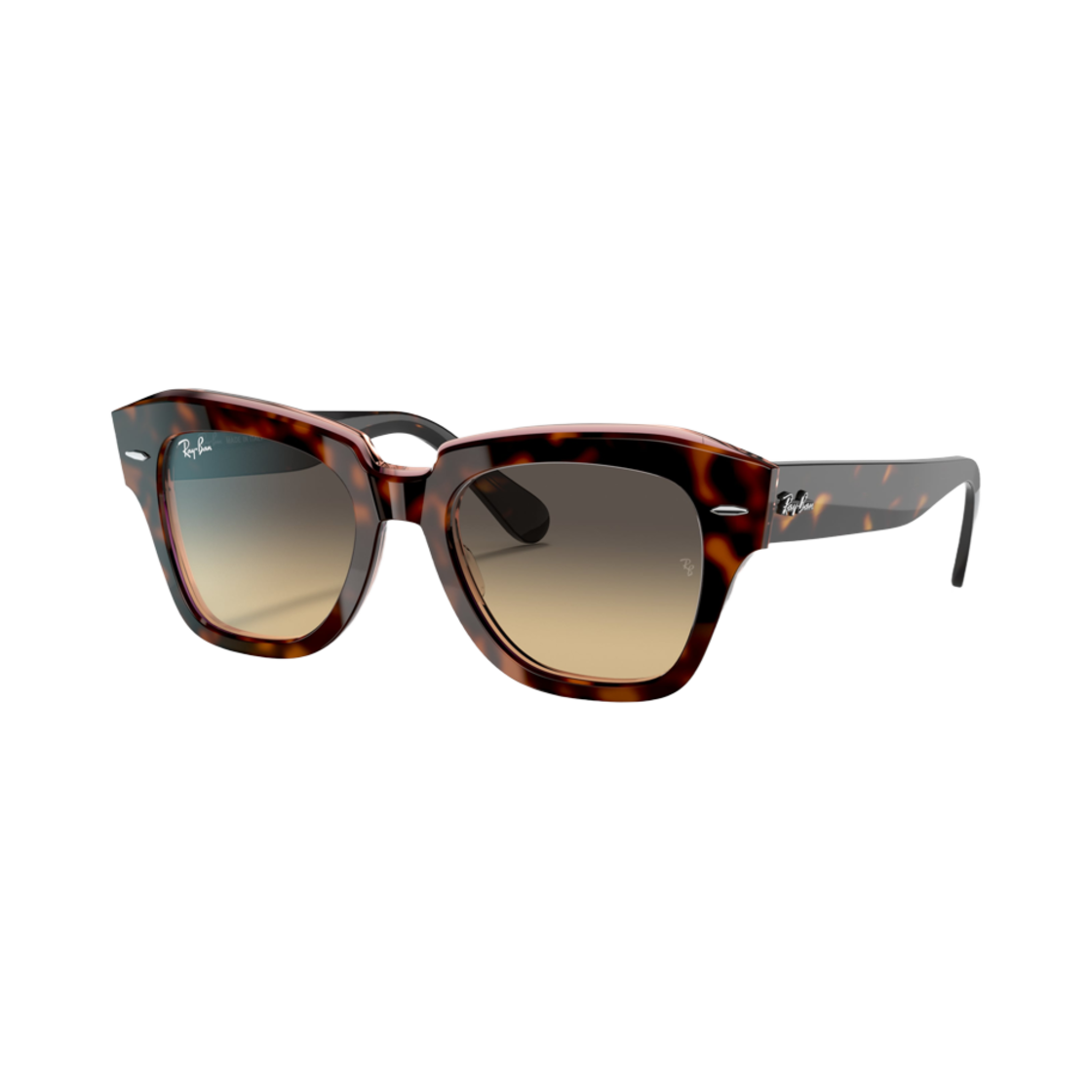 레이밴 스테이트 스트리트 폴리쉬드 하바나 핑크 프레임 브라운 블루 렌즈 하이 브릿지 핏(Ray-Ban State Street Polished Havana On Transparent Pink Frame Brown Blue Lenses High Bridge Fit) - 1