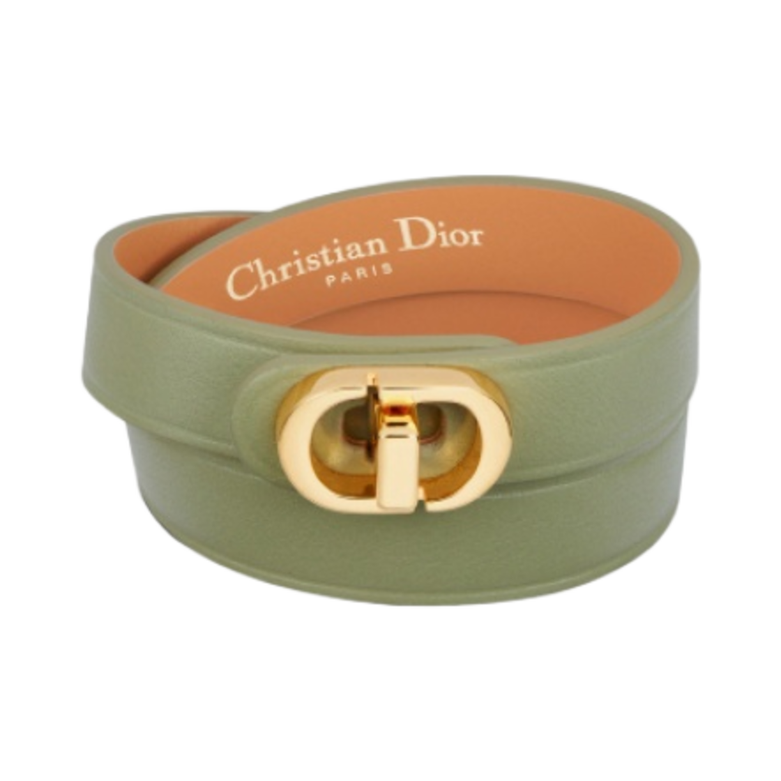 (W) 디올 30 몽테뉴 더블 브레이슬릿 이터리얼 그린 카프스킨 골드 피니쉬 메탈((W) Dior 30 Montaigne Double Bracelet Ethereal Green Calfskin Gold Finish Metal) - 1