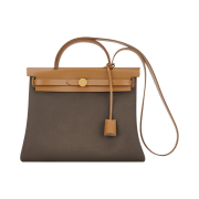 Hermes Herbag Zip 31 Verso Bag Retourne Canvas & Gold Etoupe Dune Naturel Sable