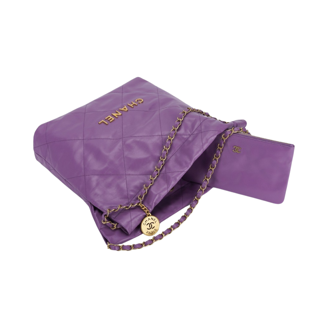 샤넬 22 스몰 핸드백 샤이니 카프스킨 & 골드 메탈 퍼플(Chanel 22 Small Handbag Shiny Calfskin & Gold Purple) - 3