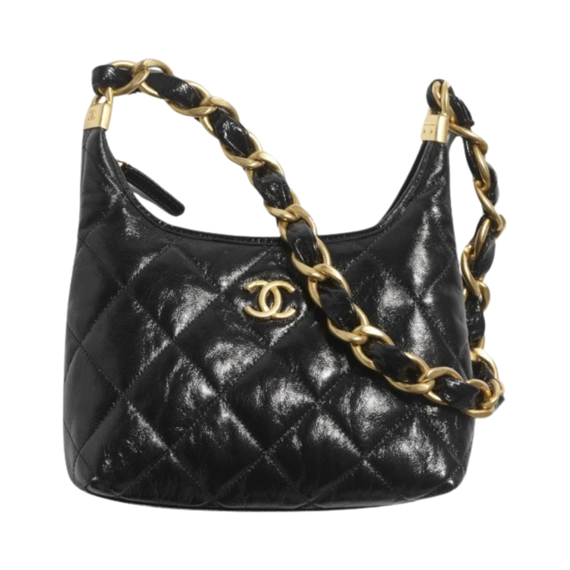 샤넬 스몰 호보백 샤이니 램스킨 & 골드 메탈 블랙(Chanel Small Hobo Bag Shiny Lambskin & Gold Black)