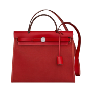 Hermes Herbag Zip 31 Bag Sellier Canvas & Palladium Rose Extreme Rouge Piment