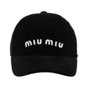 (W) Miu Miu Velvet Baseball Cap Black White