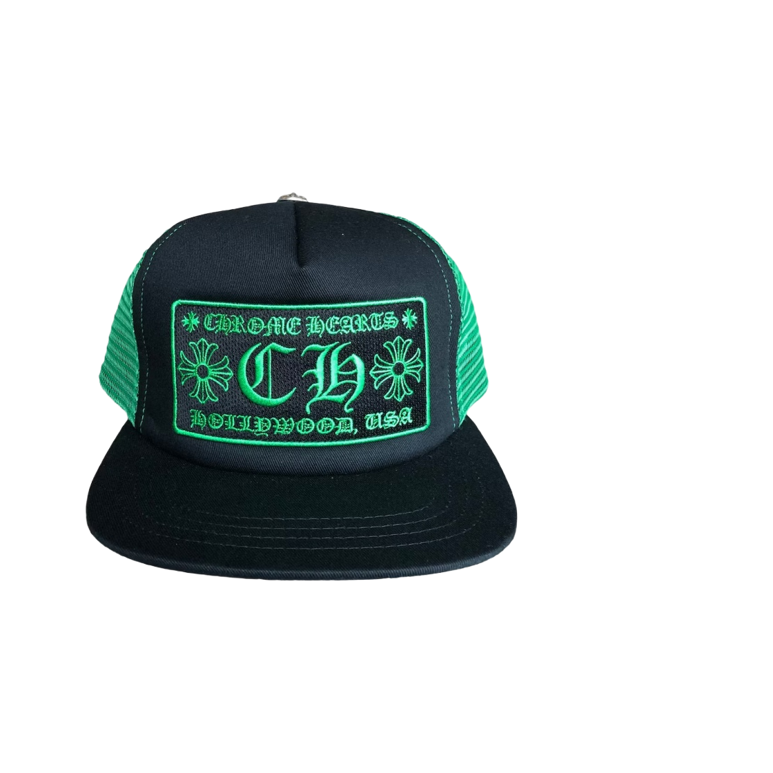 크롬하츠 크롬하츠 CH 할리우드 트러커햇 블랙 그린(Chrome Hearts CH Hollywood Trucker Hat Black Green) - 1