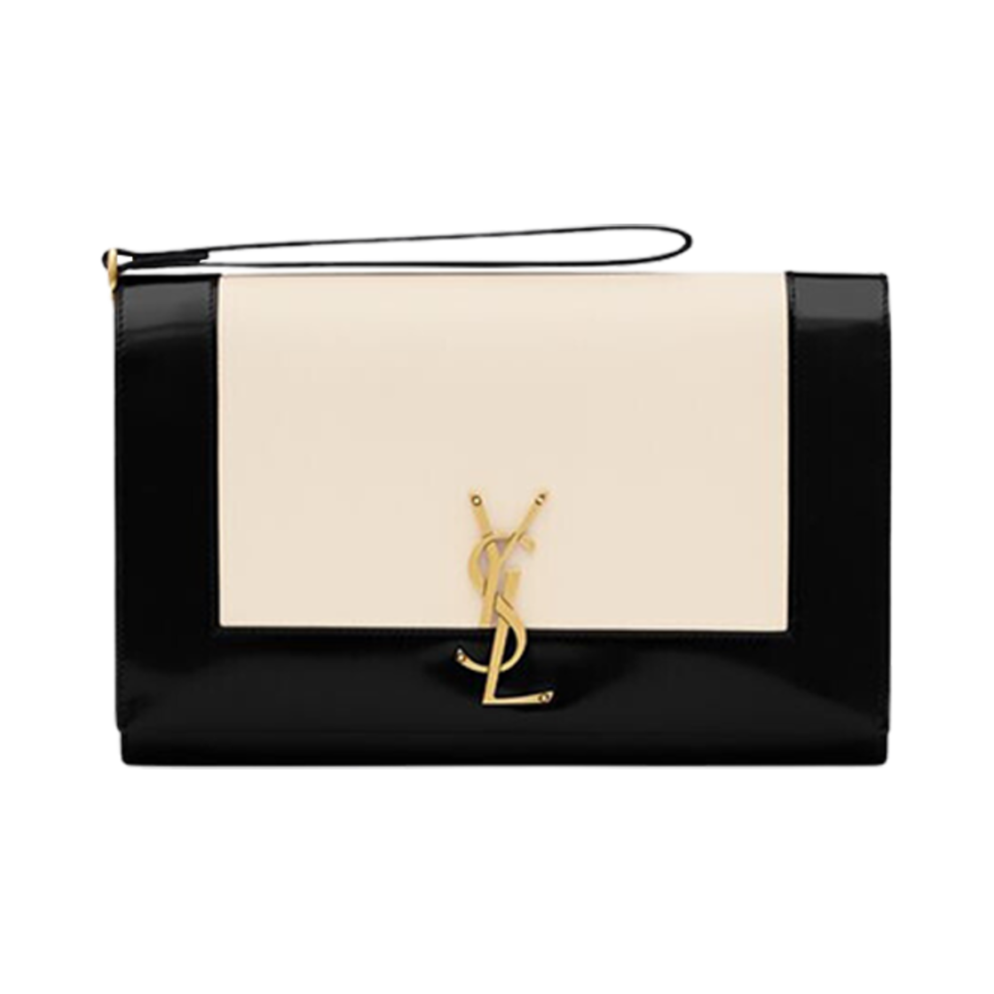 753883-AAB9T-9299 Saint Laurent Cassandre Flap Pouch In Lambskin And Brushed Leather Off White Black