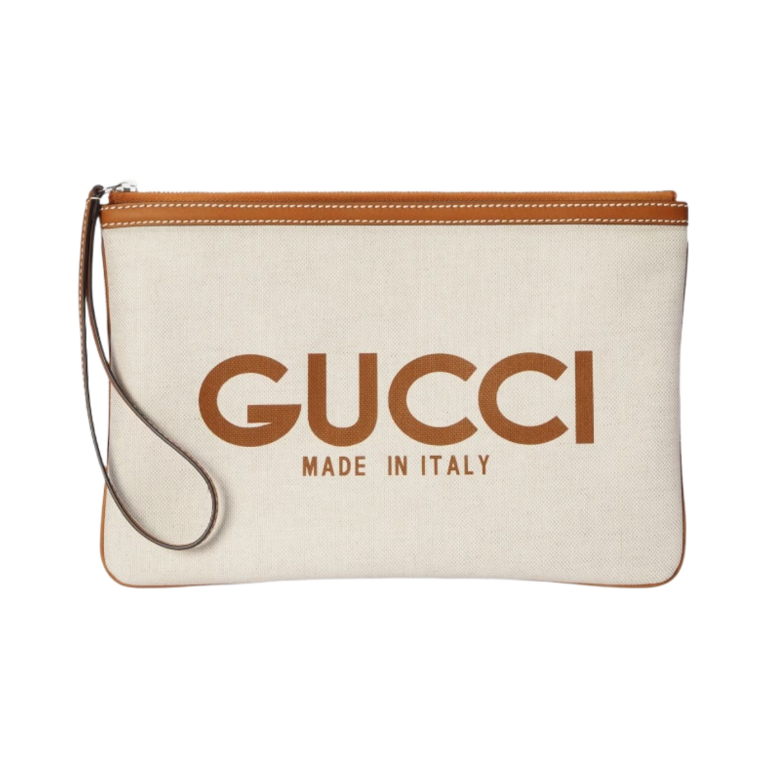 777165-FACUL-8451 Gucci Clutch with Print Cotton Linen Canvas Beige