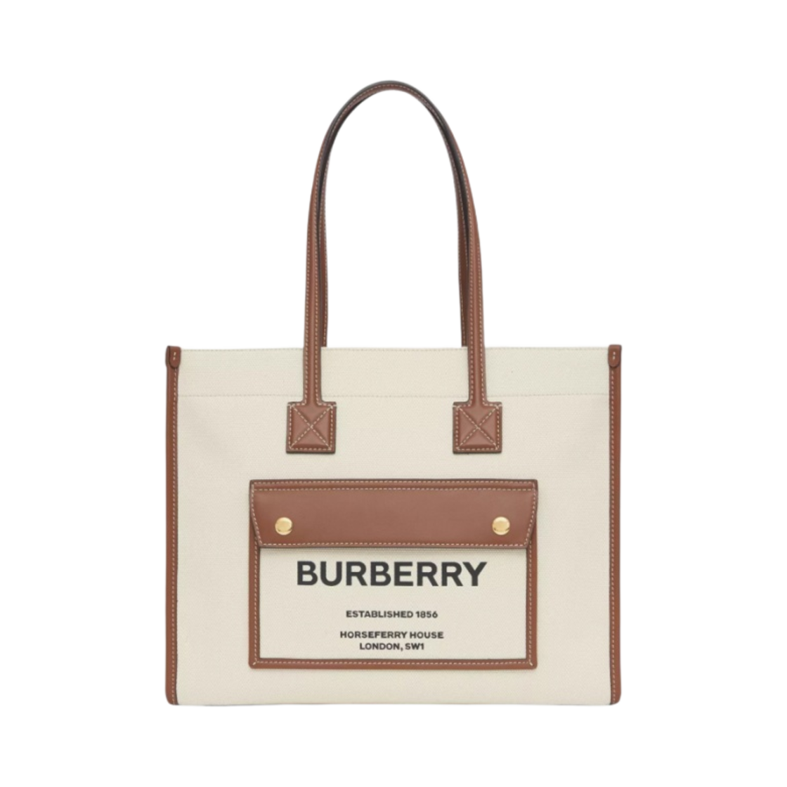 버버리 스몰 투톤 캔버스 레더 프레야 토트백 내츄럴 탄(Burberry Small Two-Tone Canvas and Leather Freya Tote Bag Natural Tan)