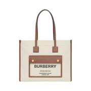 Burberry Small Two-Tone Canvas and Leather Freya Tote Bag Natural Tan
