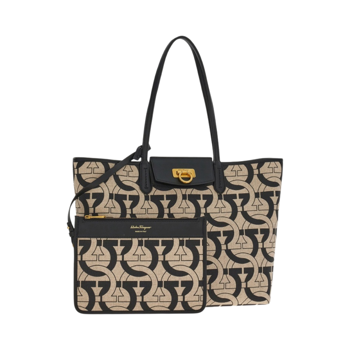 페라가모 간치니 로고 토트백 블랙 내츄럴(Ferragamo Gancini Logo Tote Bag Black Natural) - 4