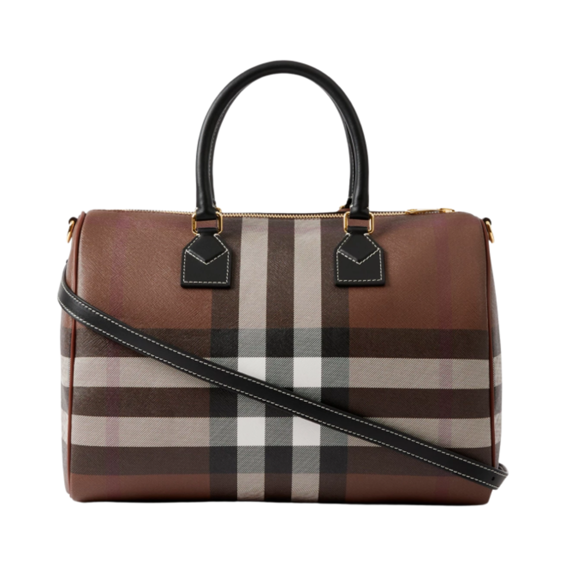 버버리 미디움 체크 레더 볼링백 다크 버치 브라운(Burberry Medium Check and Leather Bowling Bag Dark Birch Brown) - 3