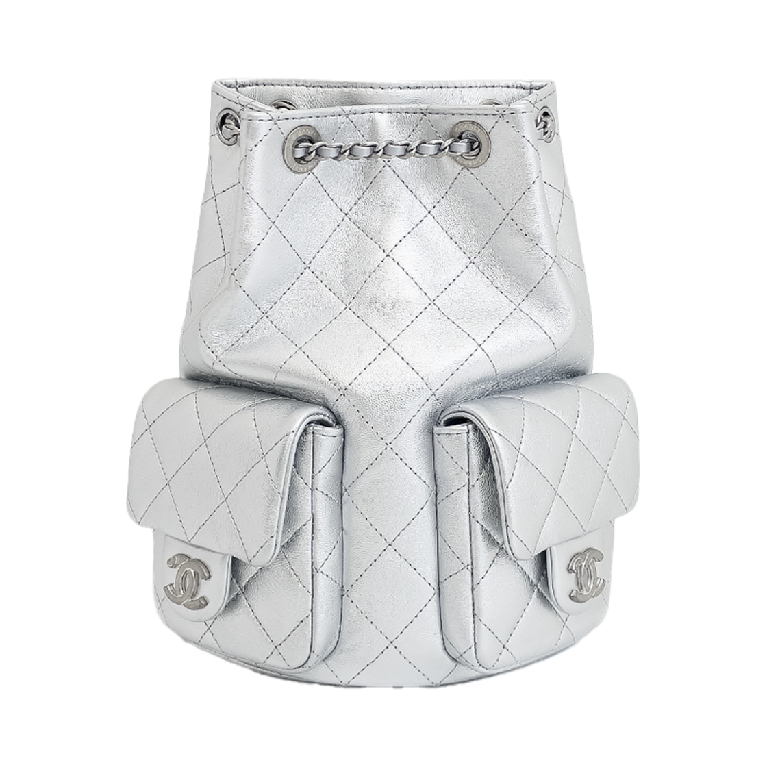 샤넬 25C 투포켓 백팩 실버 빈티지은장 램스킨