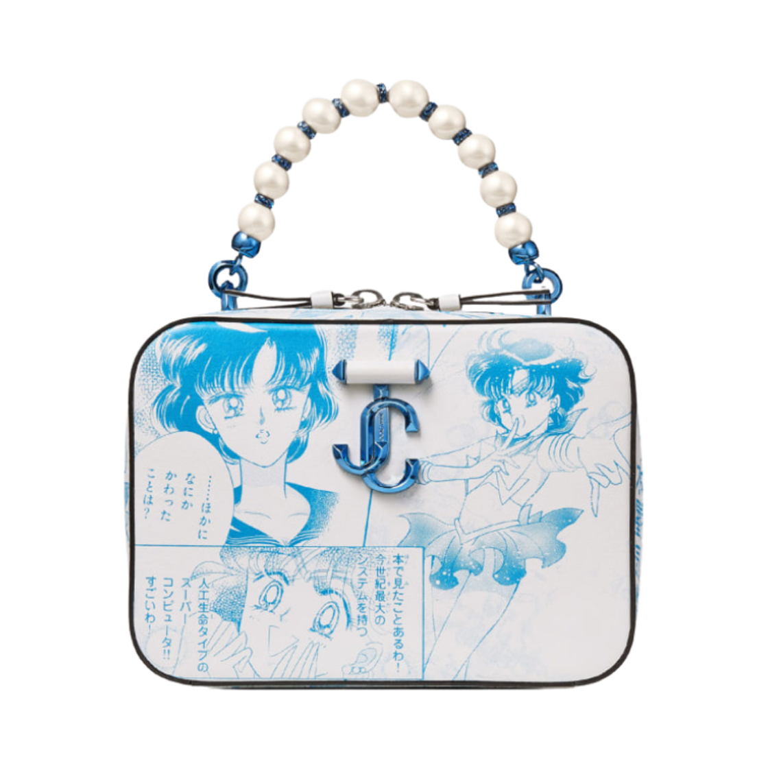 지미추 x 미소녀 전사 세일러문 세일러 머큐리 애비뉴 베니티 백 라이트 블루 화이트(Jimmy Choo x Pretty Guardian Sailor Moon Sailor Mercury Avenue Vanity Bag Light Blue White)