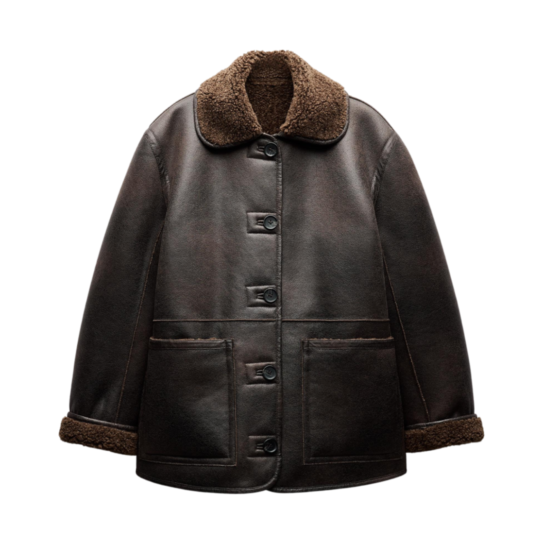 (W) 자라 페이크 레더 리버시블 더블 페이스드 코트 브라운((W) Zara Fake Leather Reversible Double Faced Coat Brown) - 1