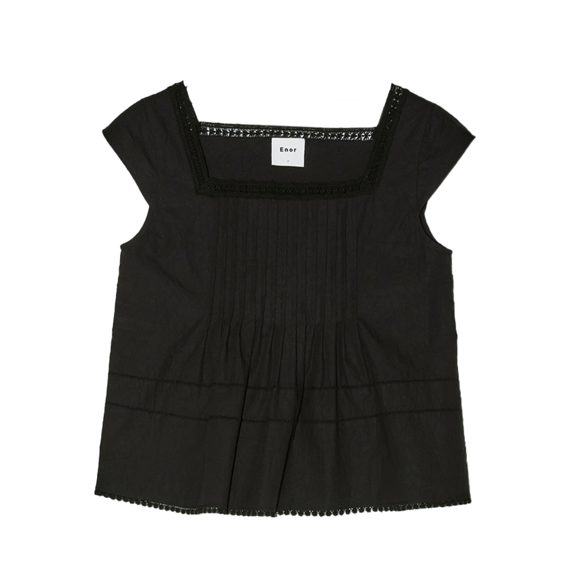엔오르 우먼 레이스 스퀘어넥 블라우스 블랙(Enor Women Lace Square Neck Blouse Black)
