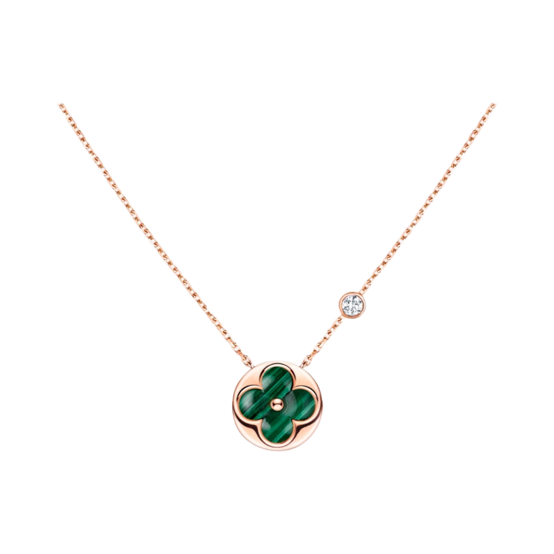 (W) 루이비통 컬러 블라썸 BB 썬 팬던트 말라카이트 & 다이아몬드 18K 핑크 골드((W) Louis Vuitton Color Blossom BB Sun Pendant Malachite & Diamond 18K Pink Gold) - 1