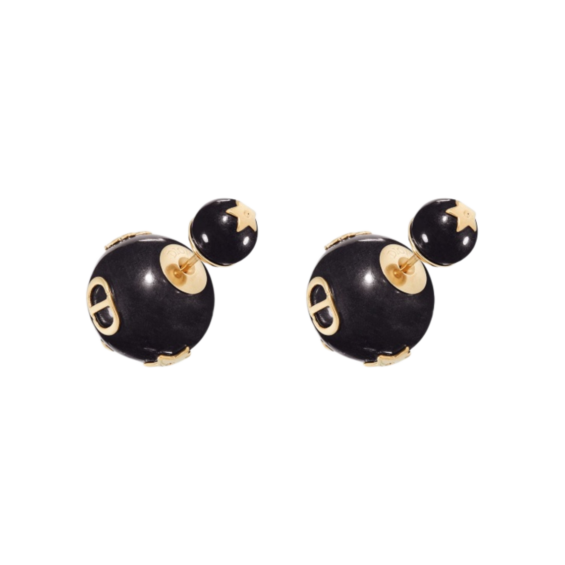 (W) 디올 트리발 이어링 골드 피니쉬 메탈 블랙 스톤 이펙트 레진 펄((W) Dior Tribales Earrings Gold Finish Metal Black Stone Effect Resin Pearls) - 1