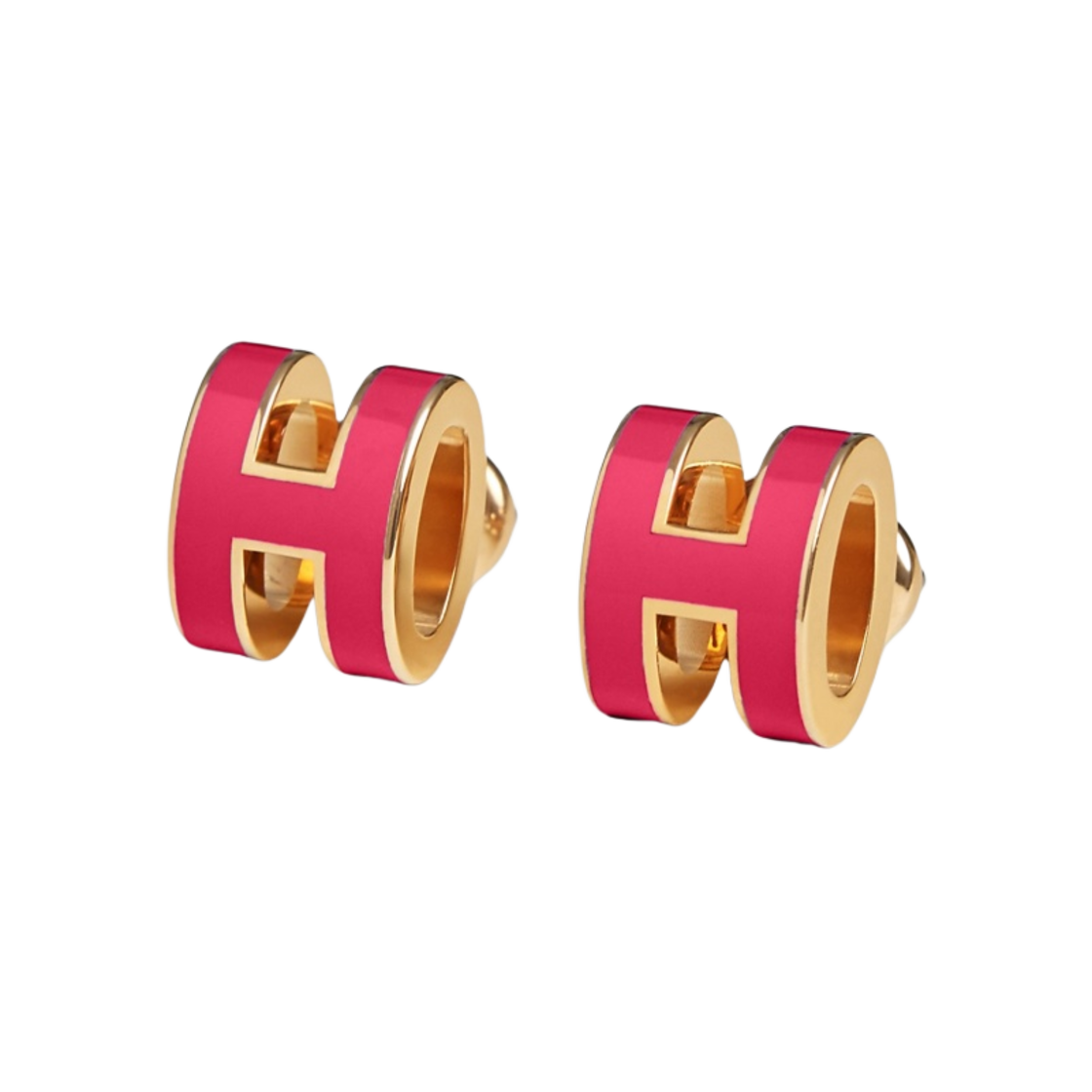 (W) 에르메스 미니 팝아슈 이어링 골드 하드웨어 & 로즈 멕시코((W) Hermes Mini Pop H Earrings Gold & Rose Mexico) - 1