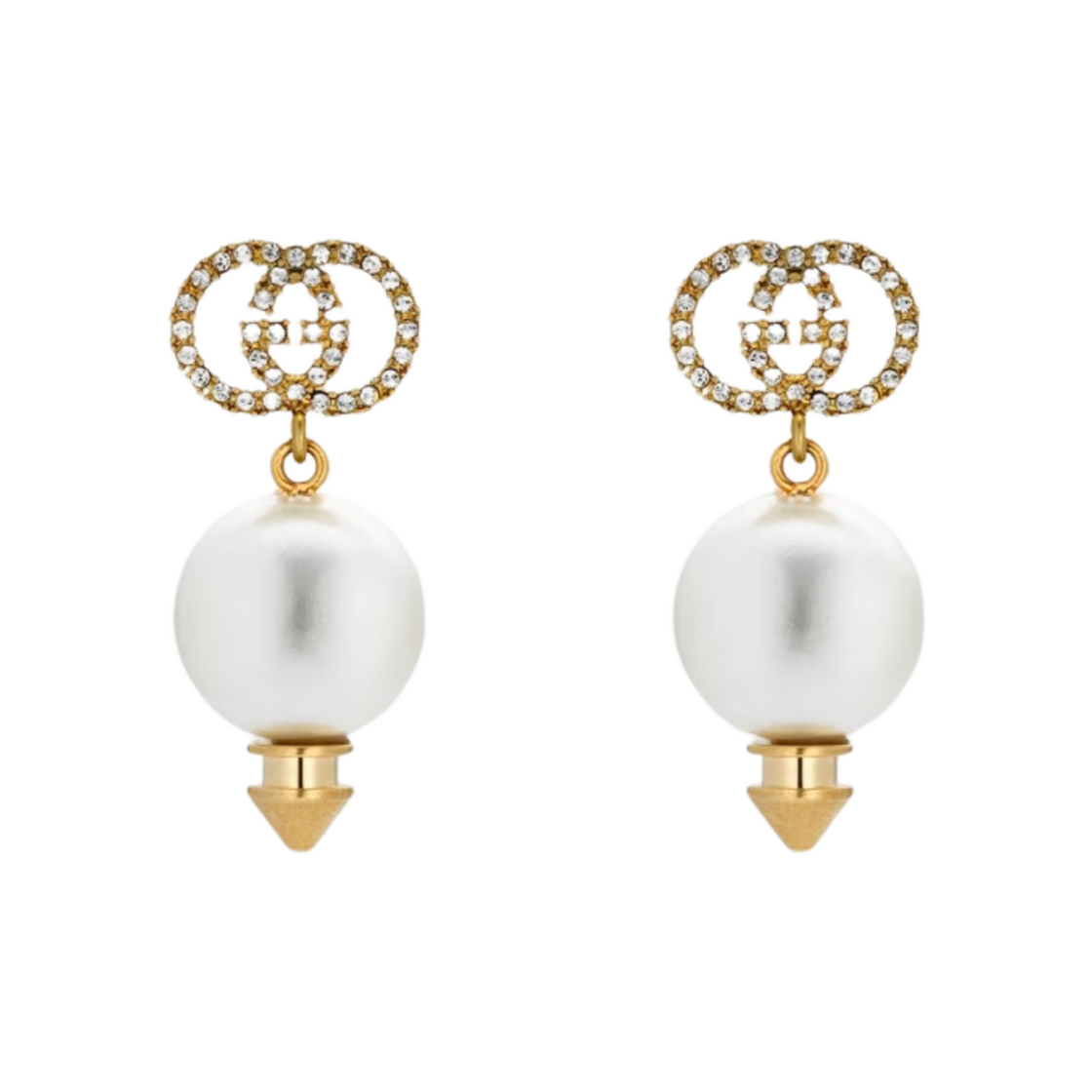 582822-J1D51-8516 (W) Gucci Interlocking G Earrings with Pearl Shiny Gold Finish