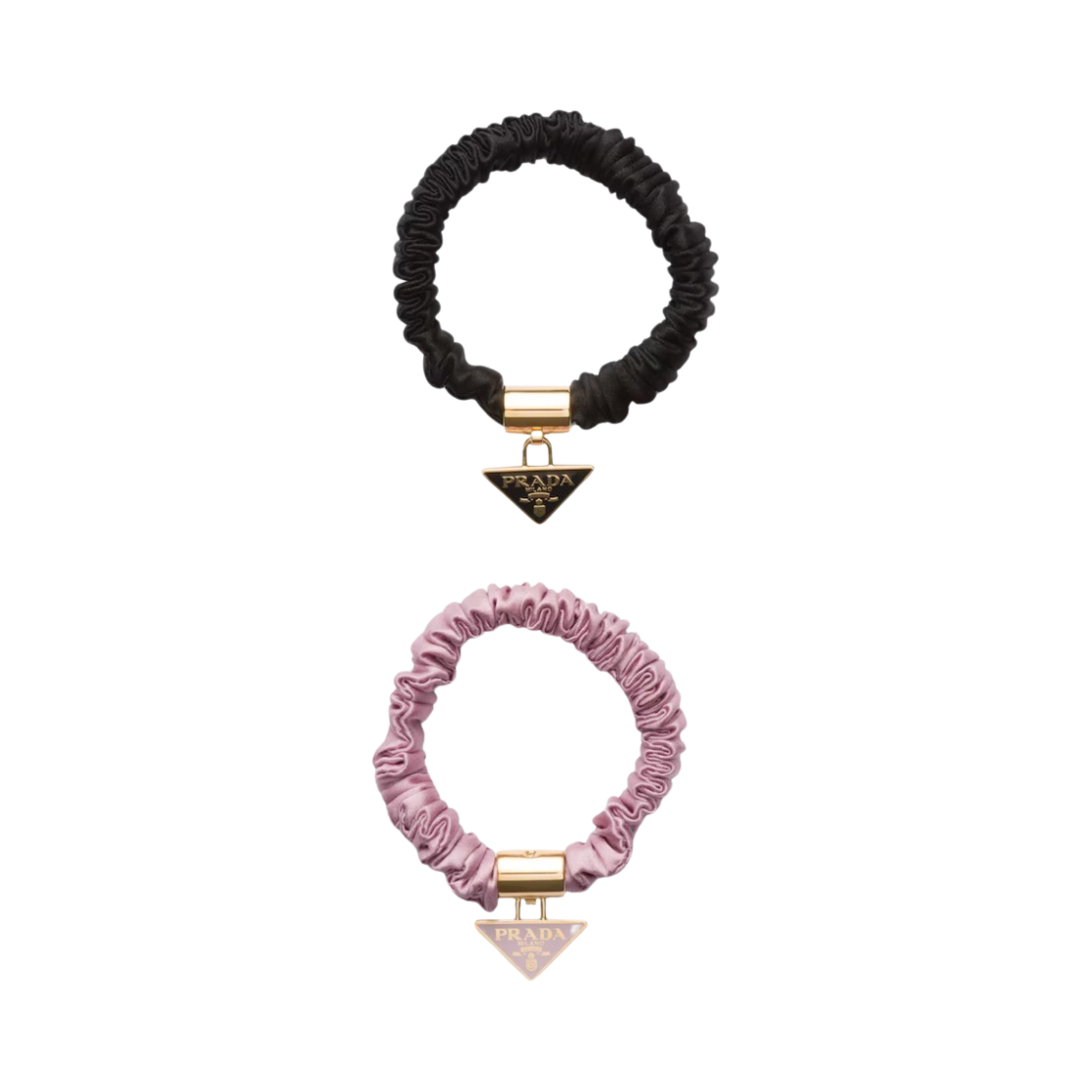 (W) 프라다 새틴 크레이프 엘라스틱 헤어 타이 블랙 앨러배스터 화이트((W) Prada Satin Crepe Elastic Hair Ties Black Alabaster White) - 1