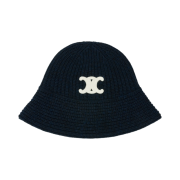 (W) Celine Triomphe Embroidery Bucket Hat in Seamless Cashmere Navy