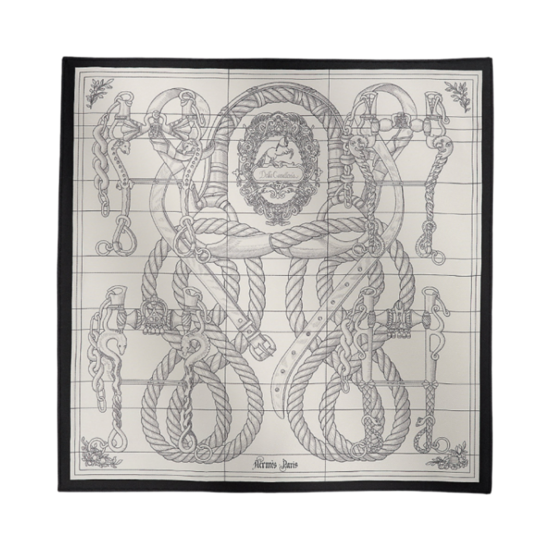 H892813S25 (W) Hermes Della Cavalleria Scarf 45 Noir Blanc Anthracite