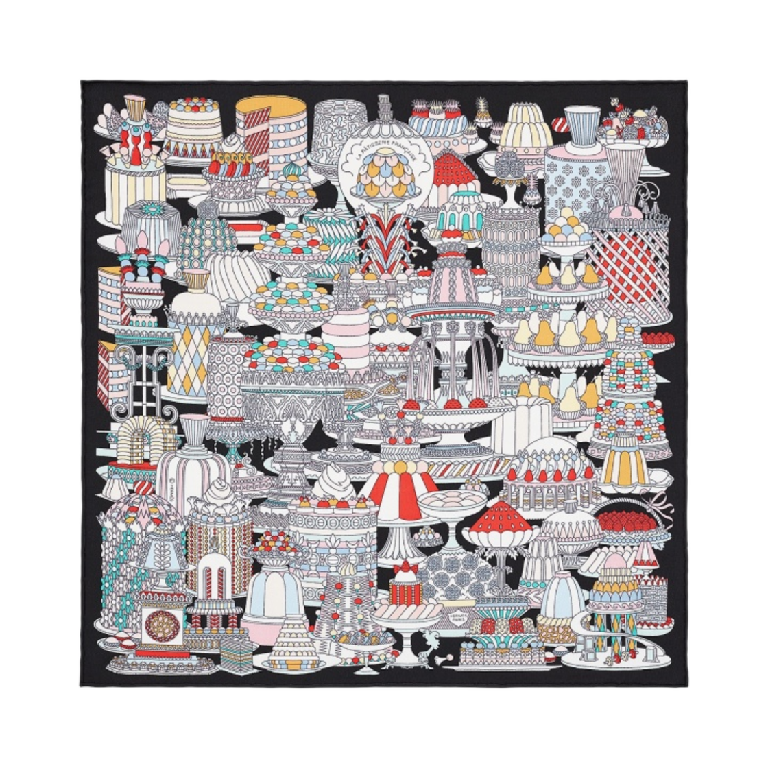 H893336S04 (W) Hermes La Patisserie Francaise Scarf 45 Noir Menthol Multicolore - 대표 이미지 #1