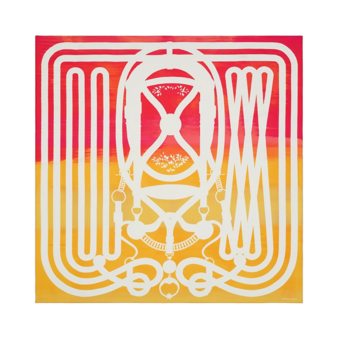 H004020S02 (W) Hermes Grand Tralala Workshop Scarf 90 Fuchsia Orange Blanc - 대표 이미지 #1