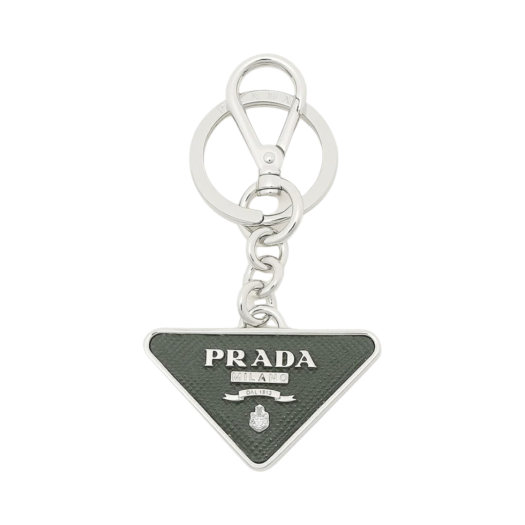 Prada Saffiano Leather Triangle Logo Keyring Emerald Green