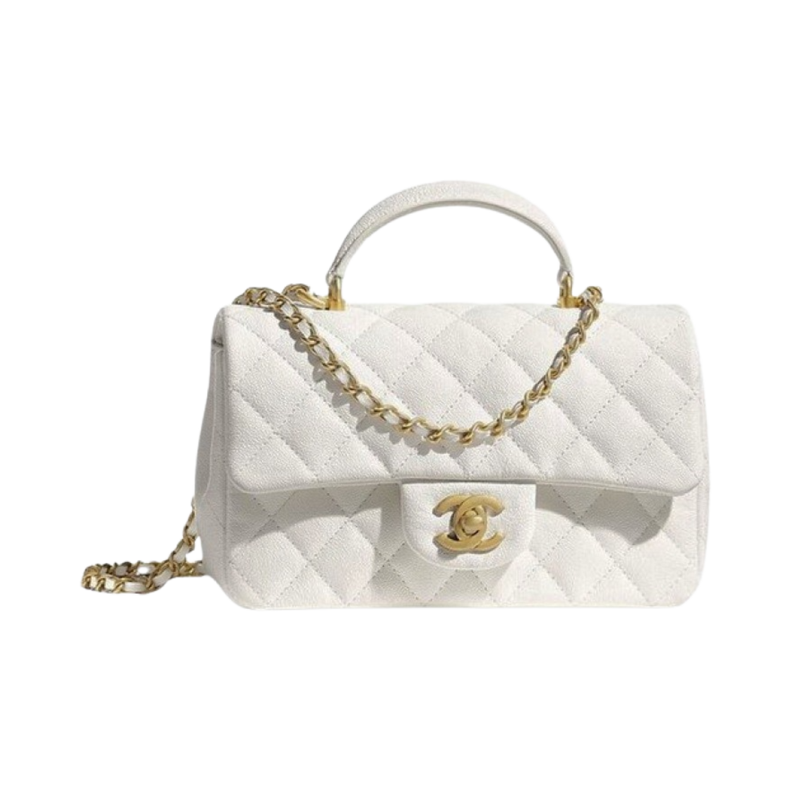 샤넬 핸들 장식의 미니 플랩백 그레인드 카프스킨 & 골드 메탈 화이트(Chanel Mini Flap Bag with Top Handle Grained Calfskin & Gold White) - 1