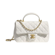 Chanel Mini Flap Bag with Top Handle Grained Calfskin & Gold White