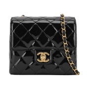 Chanel Mini Flap Bag Patent Calfskin & Gold Black