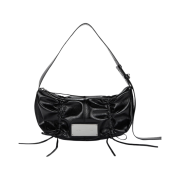Matin Kim Half Shirring Ribbon Round Bag Black
