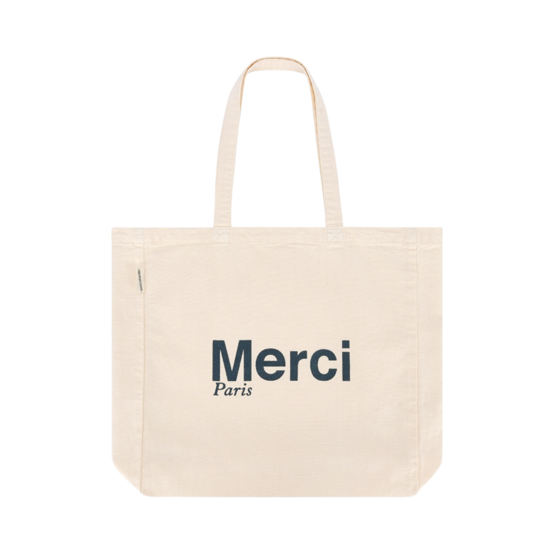 메르시 코튼 토트백 라지 에크루 블루 그린(Merci Cotton Tote Bag Large Ecru Blue Green)