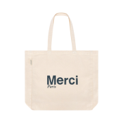 Merci Cotton Tote Bag Large Ecru Blue Green