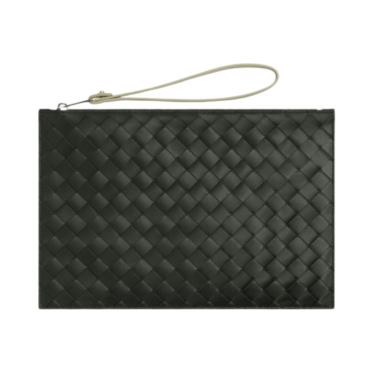 Bottega Veneta Medium Intrecciato Pouch Dark Green Travertine