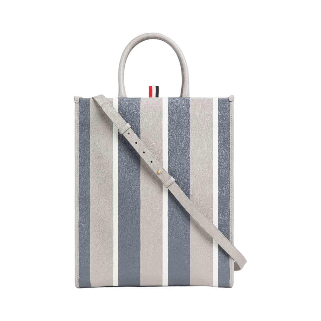 톰브라운 스트라이프 페블 그레인 레더 버티컬 토트백 미디움 그레이(Thom Browne Stripe Pebble Grain Leather Vertical Tote Bag Medium Grey) - 1