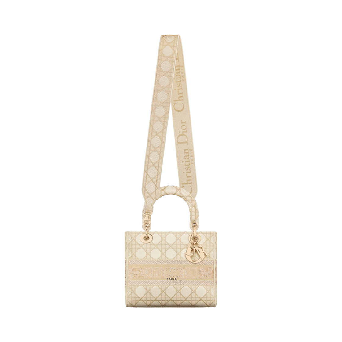 디올 미디움 디올 오르 레이디 라이트 백 골드 톤 메탈릭 쓰레드 스트라스(Dior Medium Dior Or Lady D-Lite Bag Gold Tone Metallic Thread Strass) - 4