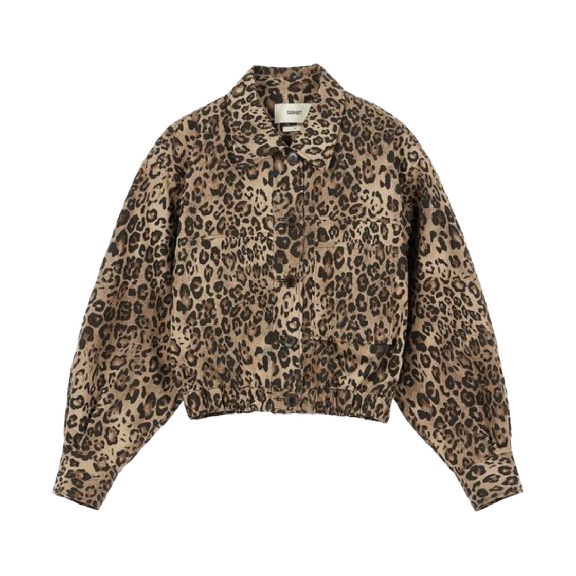 - (W) Deinet Leopard Cropped Bomber Jacket in Brown