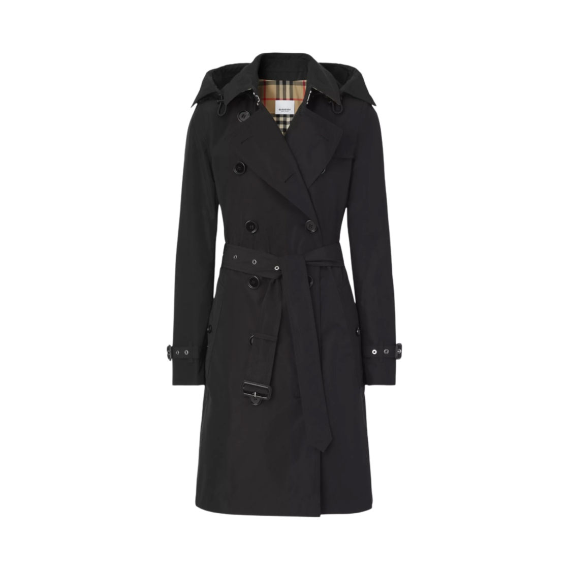 (W) 버버리 디테처블 후드 태피터 켄싱턴 트렌치 코트 블랙((W) Burberry Detachable Hood Teffeta Kensington Trench Coat Black) - 1